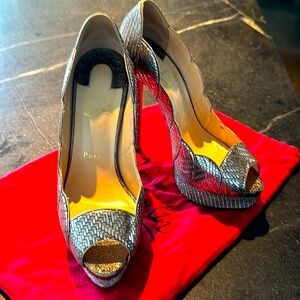 Christian Louboutin gold silver platform heels 37.5
